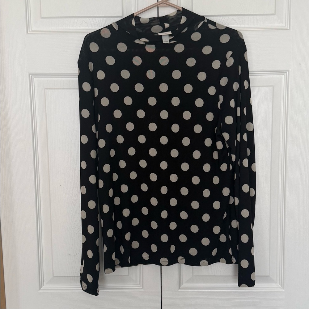 Black Long-Sleeve Top with Cream Polka Dots size Large - ‘a new day’